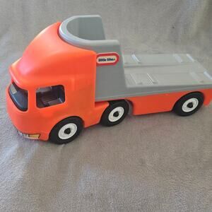 JUMBO Little Tikes Semi Truck Toy Flatbed Orange Cab Gray Deck Vtg